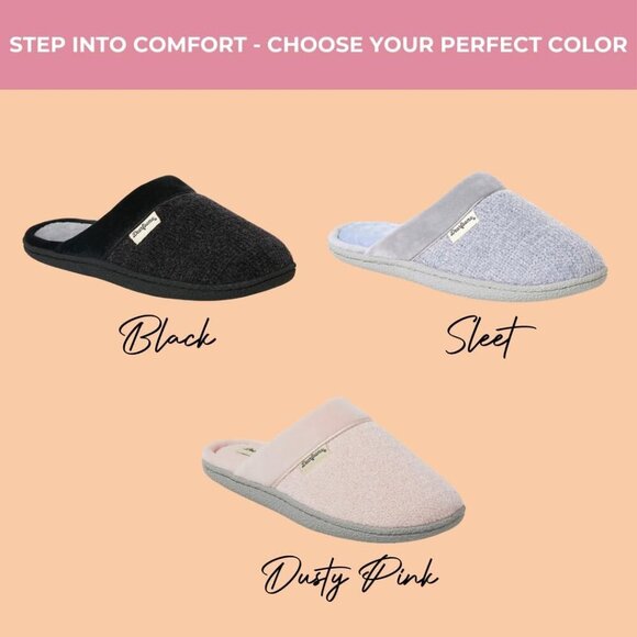 Women's Chenille Knit Closed Toe Scuff Slippers Memory Foam Comfort - Picture 3 of 7